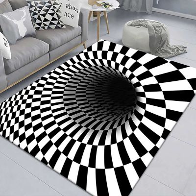 3D Vortex Optical Illusion Rectangle Area Trap Trippy Flannel Rugs, Ultra Durable Cool Rugs Black Hole Stereo Vision Zebra Black And White Rugs Non-Slip 3D Visual Area Rugs for Room Decor,E,80x300cm