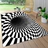 3D Vortex Optical Illusion Rectangle Area Trap Trippy Flannel Rugs, Ultra Durable Cool Rugs Black Hole Stereo Vision Zebra Black And White Rugs Non-Slip 3D Visual Area Rugs for Room Decor,E,80x300cm view 3