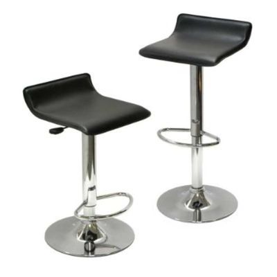 Barstool, Set of 2 Modern Air-Lift Adjustable Bar Stools with Black Seat