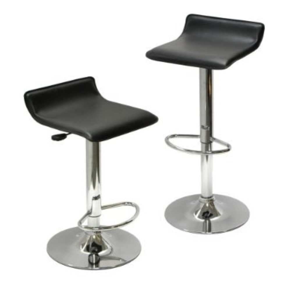 Barstool, Set of 2 Modern Air-Lift Adjustable Bar Stools with Black Seat