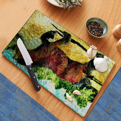 Belgian Draft Horse Cutting Board Counter Decorative Glass Cutting Board, Trivet, Kitchen Counter Art
