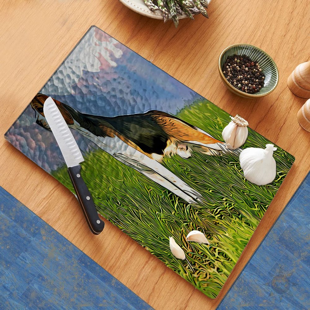 Adorable Beagle Puppy Cutting Board Counter Decorative Glass Cutting Board, Trivet, Kitchen Counter Art