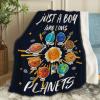 ARTBLANKET Just A Boy Who Loves Planets & Solar System Throw Blanket Fannel Fleece Super Soft Funny Blanket Travel Throw Blanket for Bed Couch Sofa 120 x 90 Inch for Family view 1