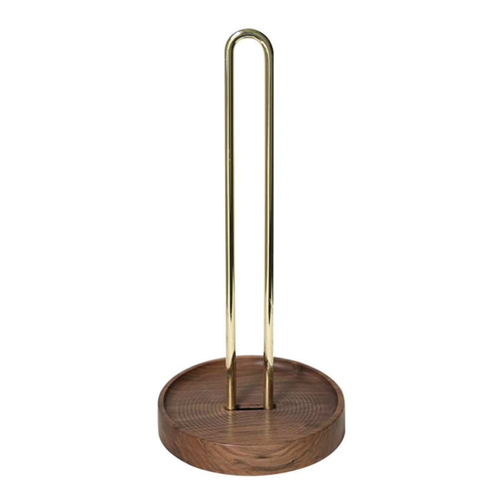 LIU- Freestanding Paper Towel Holder for Kitchen Countertops, Golden Brass Paper Towel Stand with Walnut Wood Thick Base, Fits Standard or Jumbo- Sized Rolls
