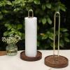 LIU- Freestanding Paper Towel Holder for Kitchen Countertops, Golden Brass Paper Towel Stand with Walnut Wood Thick Base, Fits Standard or Jumbo- Sized Rolls view 3