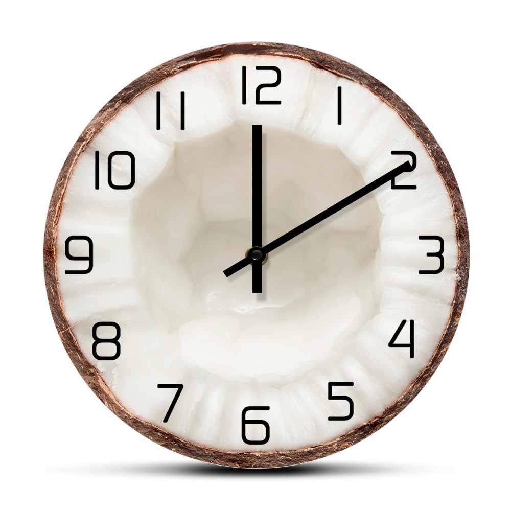Geek Alerts Coconut Top View Silent Non Ticking Wall Clock for Bedroom Summer Wall Art Tropical Fruit Decor Kitchen Fruit Shop Battery Operated Quartz Wall Watch