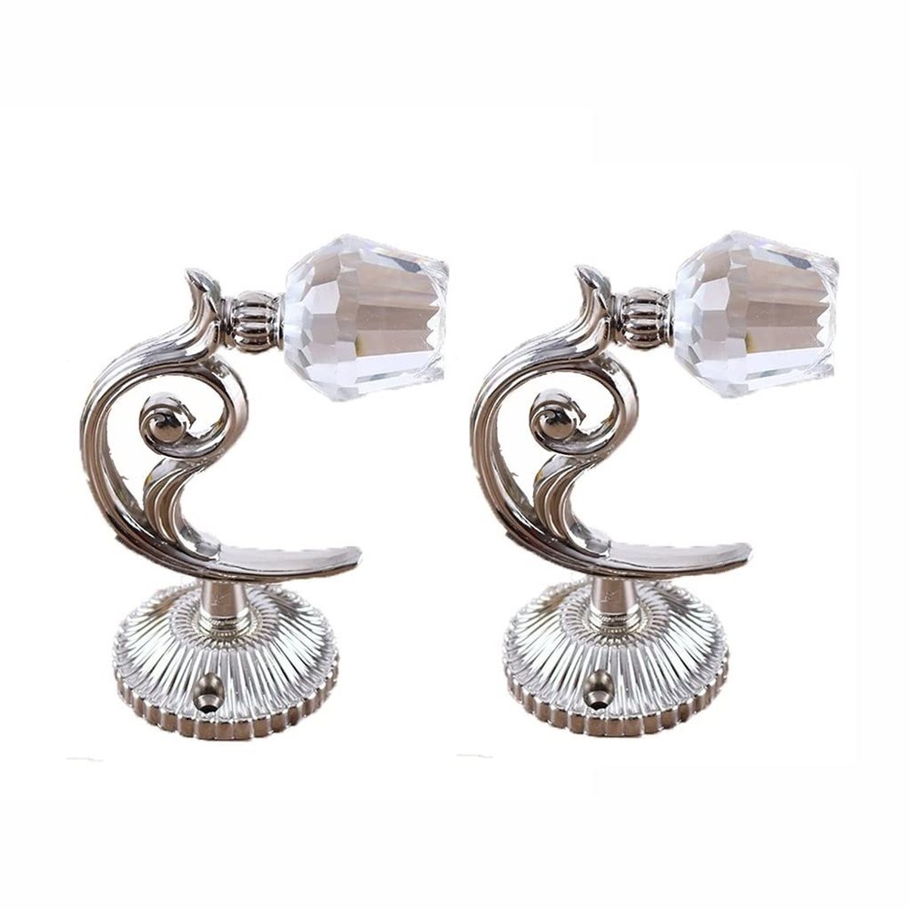 YKHB Glass Crystal Curtain Holdbacks, Wall Hook Curtain Tiebacks Tassel Holder, 2pcs Curtain Tieback Hooks (Color : Silver)