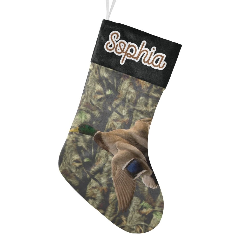 CUXWEOT Personalized Green Wild Duck Christmas Stockings Customize with Name for Family Kids Pet Holiday Decorations Gift 17.52 x 7.87 Inch