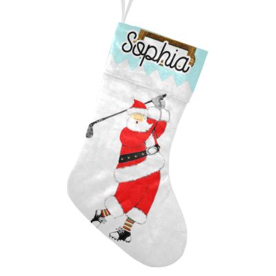 CUXWEOT Personalized Christmas Santa Claus Golf Christmas Stockings Customize Name Candy Bag for Family Holiday Party Decorations Gift 17.52 x 7.87 Inch