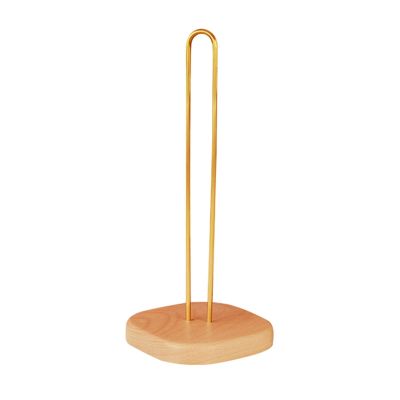 LIU- Countertop Paper Towel Holder for Kitchen Dining or Bar Counter, Vertical Brass Paper Towel Holder with Non- slip Beech Base