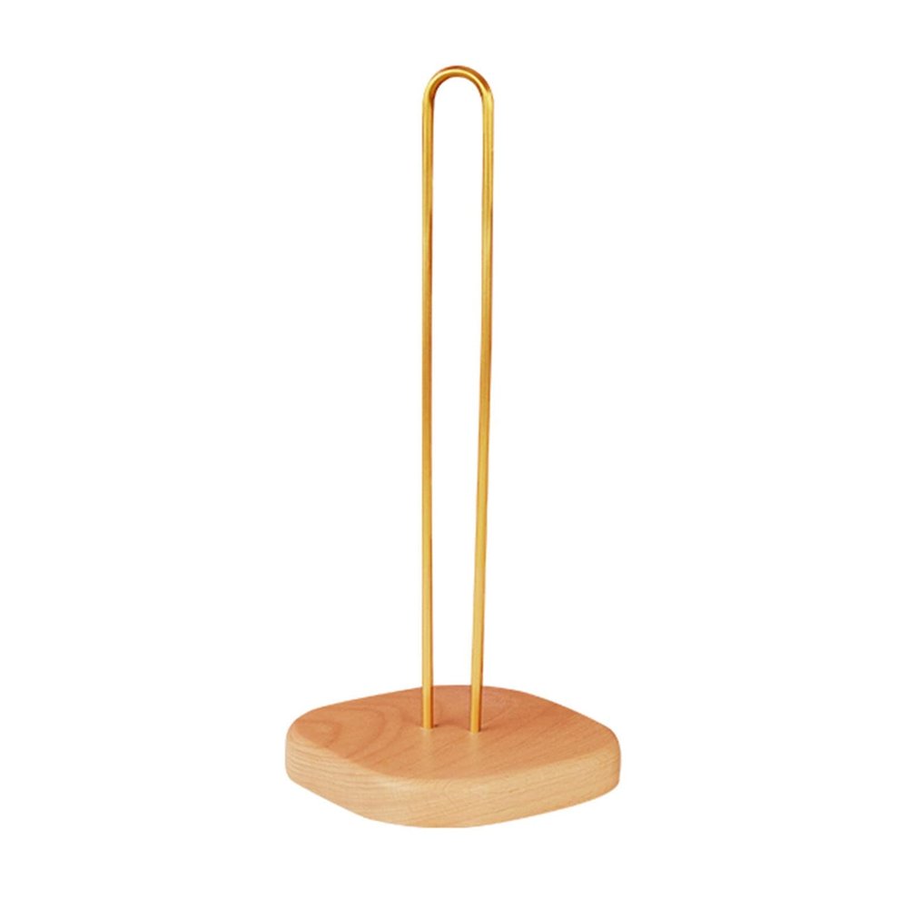 LIU- Countertop Paper Towel Holder for Kitchen Dining or Bar Counter, Vertical Brass Paper Towel Holder with Non- slip Beech Base
