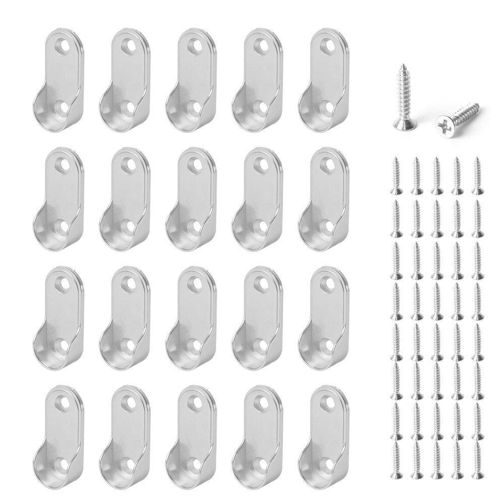 20 Pack Oval Closet Rod End Supports, Dveda Closet Rod Bracket, Wardrobe Closet Rod Holder for 19x35mm Oval Rods, Polishied Chrome Finish with Mounting Screws