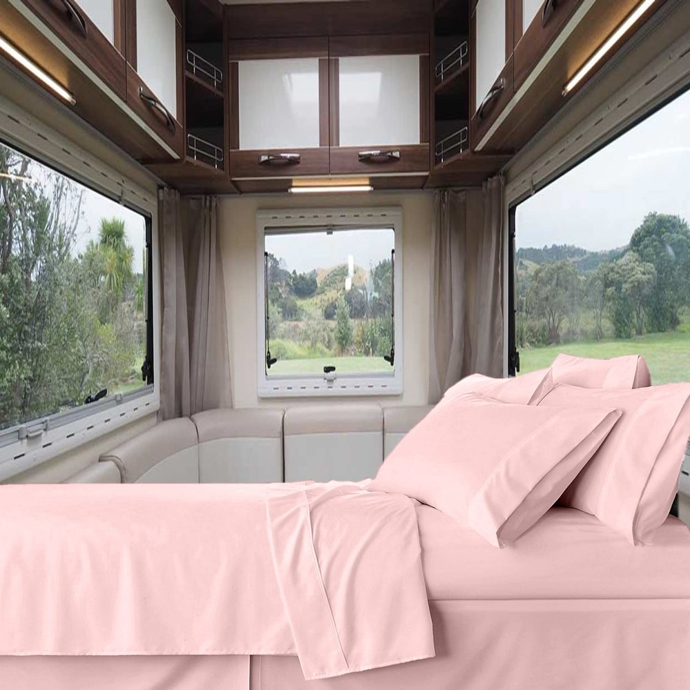 RV-Sheets (35" X 70") Truck Size Sheet Set 600 Thread-Count 100% Egyptian Bedsheet Motorhomes, RV, Camper, Boat, Soft-Luxury-Breathable 8-Inch Deep Pockets 4-Piece RVSheets - Pink Solid
