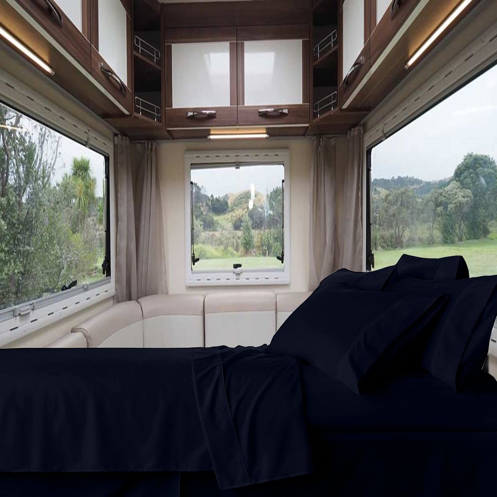 RV-Sheets (58 X 80) RV Full XL Sheet Set 600 Thread-Count 100% Egyptian Bedsheet Motorhomes, RV, Camper, Boat, Soft-Luxury-Breathable 8-Inch Deep Pockets 4-Piece RVSheets - Navy Blue Solid