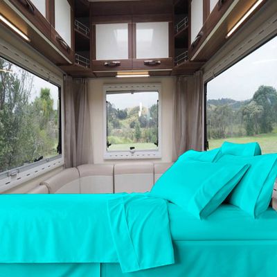 RV-Sheets (48" X 75") Three Quarter Sheet Set 600 Thread-Count 100% Egyptian Bedsheet Motorhomes, RV, Camper, Boat, Soft-Luxury-Breathable 8-Inch Deep Pockets 4-Piece RVSheets - Turquoise Blue Solid