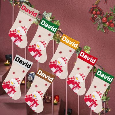 Betenshtresk Christmas Stockings Personalized Name Snowman Set of 7, Custom Xmas Stocking Gift Family Hanging Decorations