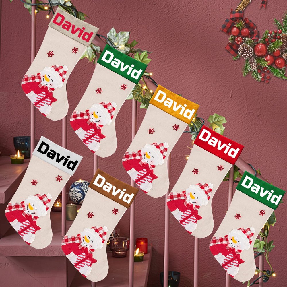 Betenshtresk Christmas Stockings Personalized Name Snowman Set of 7, Custom Xmas Stocking Gift Family Hanging Decorations