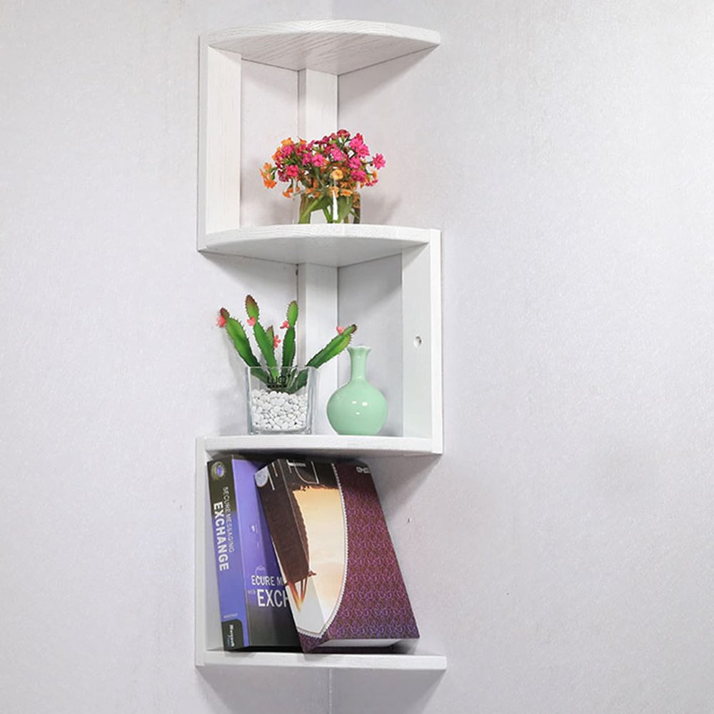 Corner Shelf, Red Oak Corner Bookshelf Open Paint Environmentally Friendly Kitchen Living Room Corner Shelf Shelf,White,M
