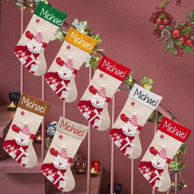 Betenshtresk Christmas Stockings Personalized Name Bear Set of 7, Custom Xmas Stocking Gift Family Hanging Decorations