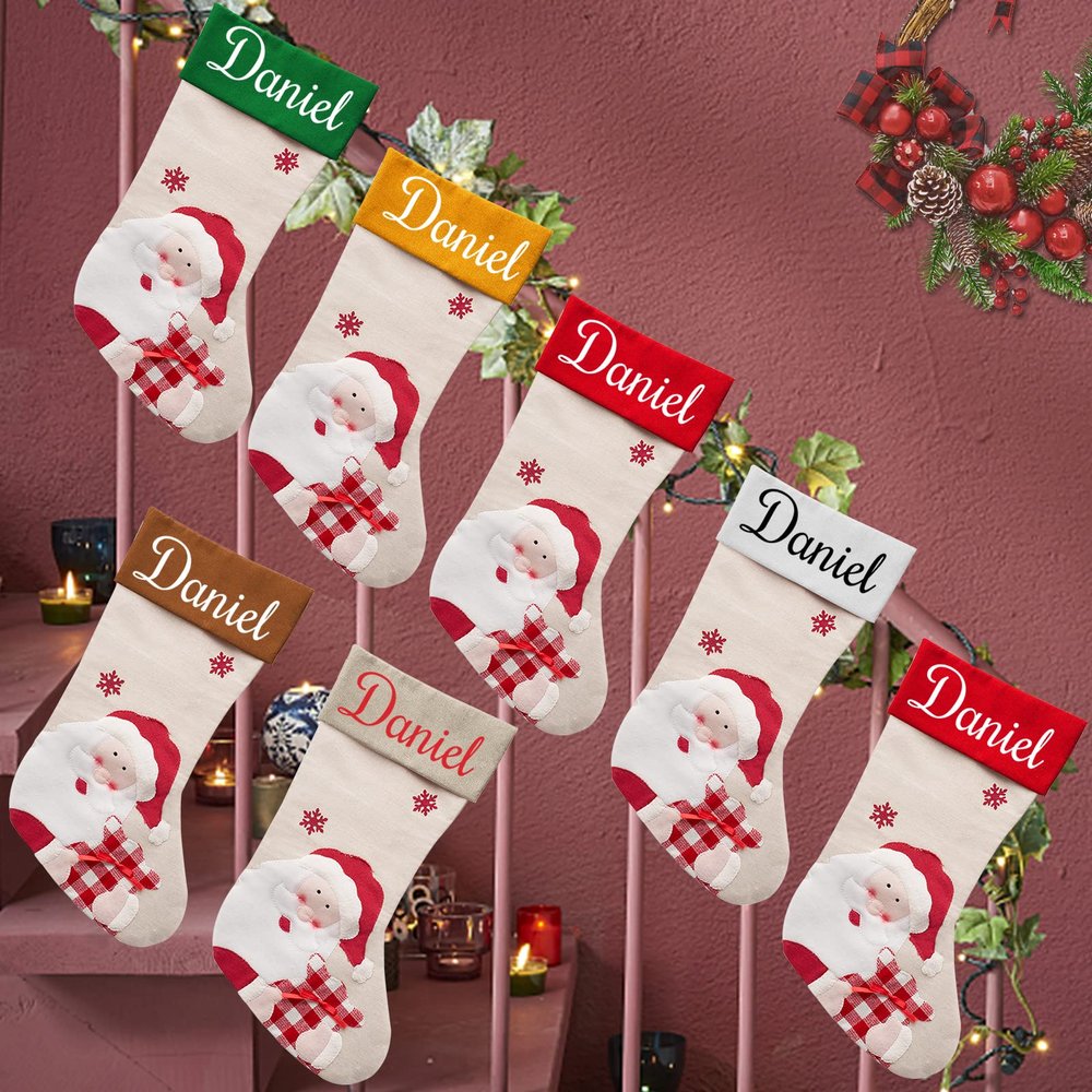 Betenshtresk Christmas Stockings Personalized Name Santa Set of 7, Custom Xmas Stocking Gift Family Hanging Decorations