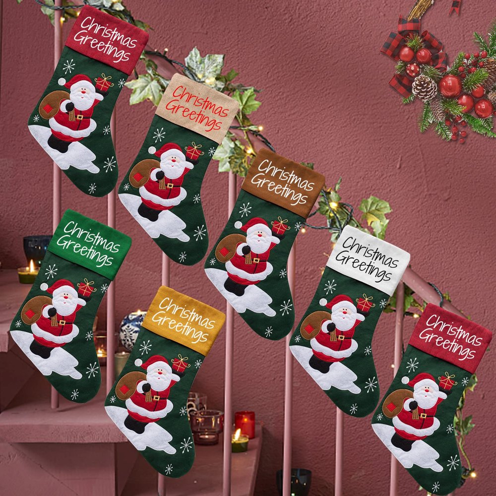 Betenshtresk Christmas Stockings Personalized Name Santa Set of 7, Custom Xmas Stocking Gift Family Hanging Decorations