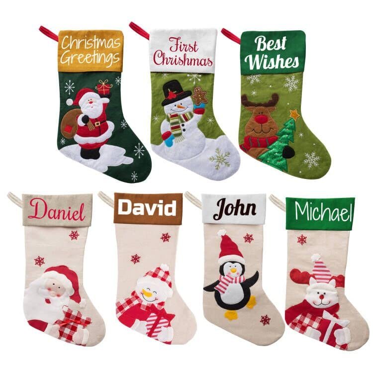 Betenshtresk Christmas Stockings Personalized Name Set of 7, Custom Xmas Stocking Gift Family Hanging Decorations(7 Pack)