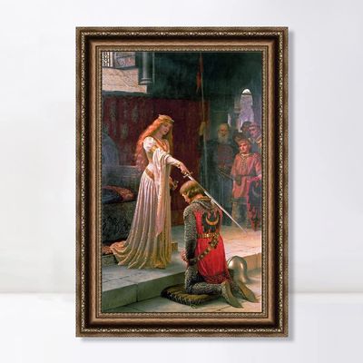 INVIN ART Framed Canvas Art Giclee Print The Accolade by Edmund Blair Leighton Wall Art Living Room Home Office Decorations(Vintage Embossed Gold Frame,24"x36")