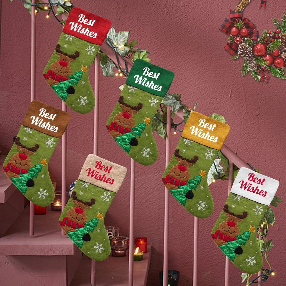 Betenshtresk Christmas Stockings Personalized Name Elk Set of 6, Custom Xmas Stocking Gift Family Hanging Decorations