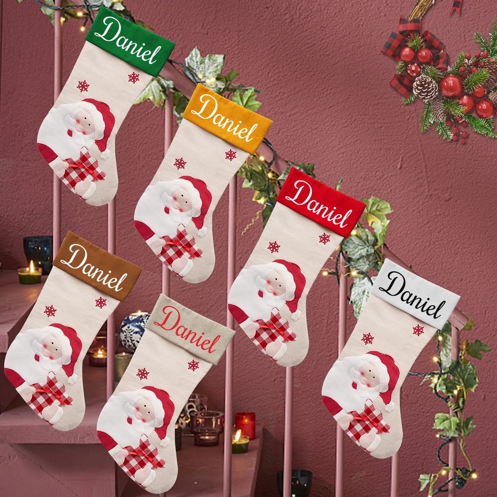Betenshtresk Christmas Stockings Personalized Name Santa Set of 6, Custom Xmas Stocking Gift Family Hanging Decorations