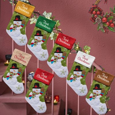 Betenshtresk Christmas Stockings Personalized Name Snowman Set of 7, Custom Xmas Stocking Gift Family Hanging Decorations