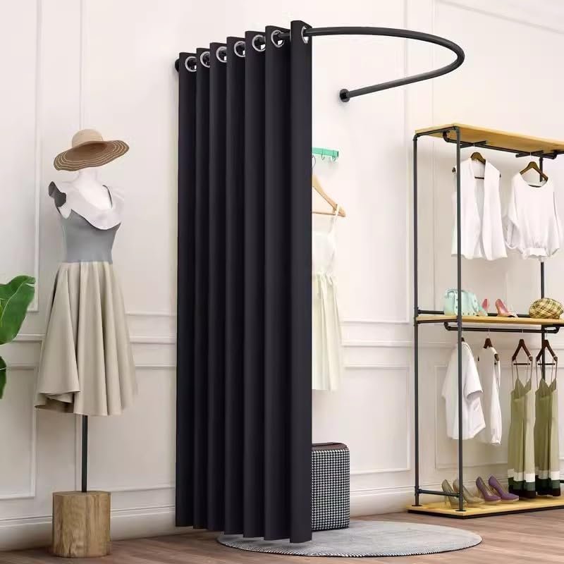 Fitting Room for Boutique, Portable Dressing Room Clothing Store, U-Shap Changing Room with Shading Curtain Privacy Screen for for Retail Store Kiosk Shop (Size:80x85x200cm,Color:Black)