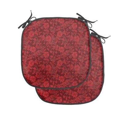 Ambesonne Flower Chair Seating Cushion Set of 2, Floral Details with Leaves Swirls Romantic Vivid Vibrant Pattern Art Print, Anti-Slip Seat Padding for Kitchen & Patio, 16"x16", Burgundy and Red