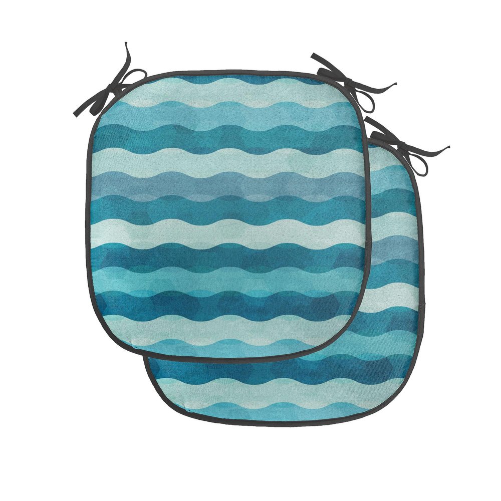 Ambesonne Abstract Chair Seating Cushion Set of 2, Ocean Themed Wave Design Marine Aquatic Color Palette Horizontal Lines, Anti-Slip Seat Padding for Kitchen & Patio, 16"x16", Turquoise Teal Blue