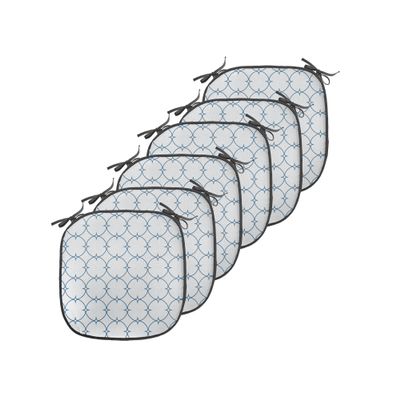Ambesonne Vintage Chair Seating Cushion Set of 6, Diagonal Checkered Squares with Delicate Elliptic Details Simplistic Retro Design, Anti-Slip Seat Padding for Kitchen & Patio, 16"x16", White Blue