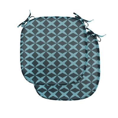Ambesonne Blue Chair Seating Cushion Set of 2, Wire Inspired Floral Like Image Thick Crossed Horizontal Lines Image, Anti-Slip Seat Padding for Kitchen & Patio, 16"x16", Slate and Pale Blue