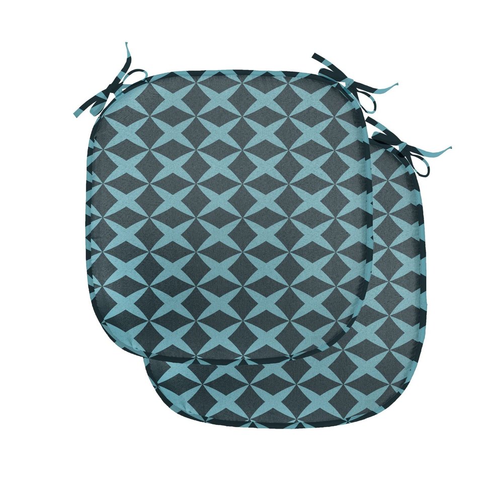 Ambesonne Blue Chair Seating Cushion Set of 2, Wire Inspired Floral Like Image Thick Crossed Horizontal Lines Image, Anti-Slip Seat Padding for Kitchen & Patio, 16"x16", Slate and Pale Blue