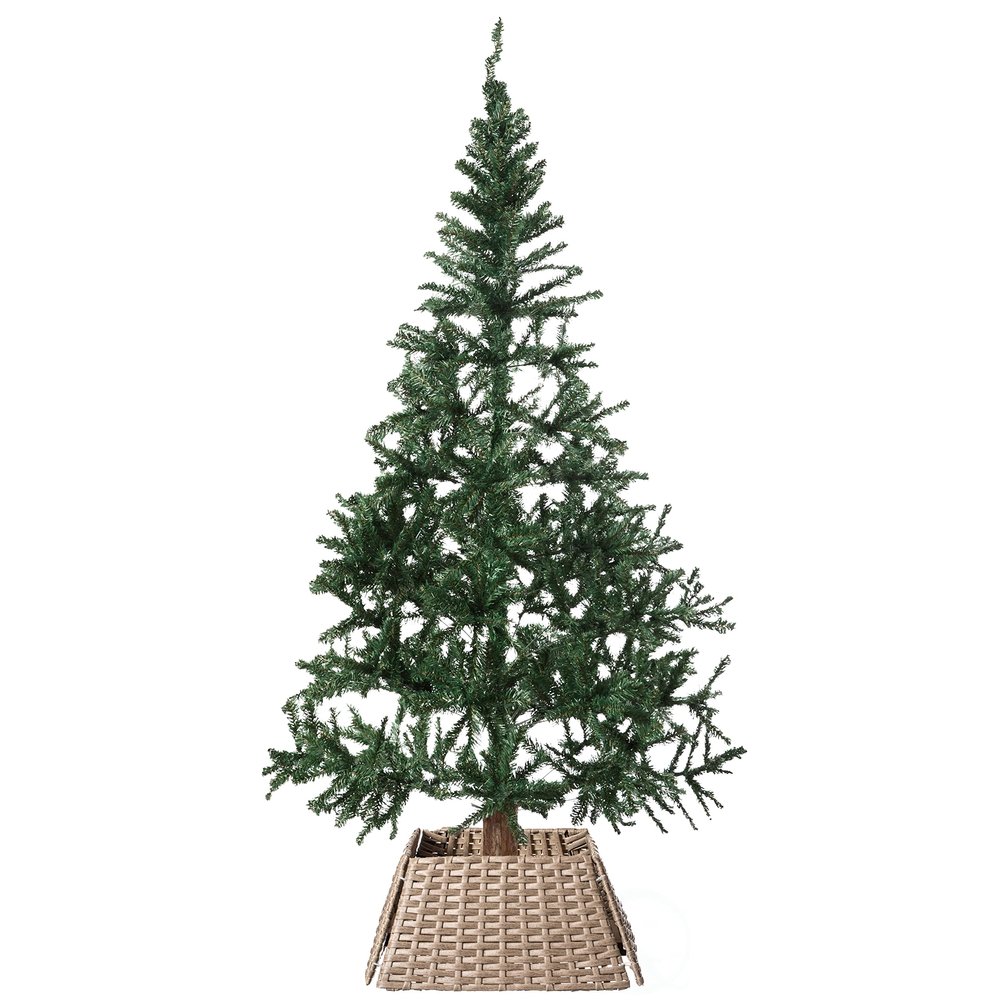 Gardenised Foldable Christmas Tree Skirt Collar Basket, Ring Base Stand Cover, Rattan Plastic, Grey
