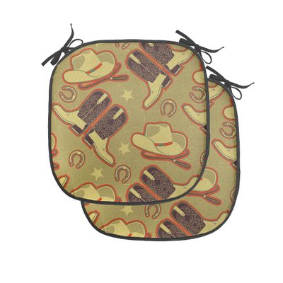 Ambesonne Western Chair Seating Cushion Set of 4, Vintage Hat Boots Horse Shoes Retro Western Culture Worn Backdrop, Anti-Slip Seat Padding for Kitchen & Patio, 16"x16", Khaki Dark Brown Scarlet