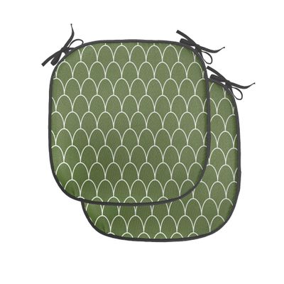 Ambesonne Green Chair Seating Cushion Set of 4, Vivid Forest Natural Colored Geometric Wave Like Round Edged Shaped Image, Anti-Slip Seat Padding for Kitchen & Patio, 16"x16", Olive Green and White