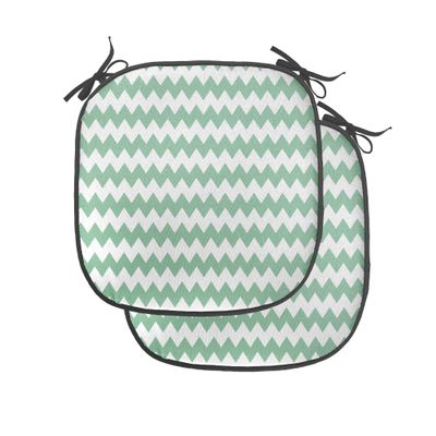 Ambesonne Mint Chair Seating Cushion Set of 2, Chevron Pattern Horizontal Zigzag Twisty Turns Modern Aztec Folk Inspirations, Anti-Slip Seat Padding for Kitchen & Patio, 16"x16", White Jade Green