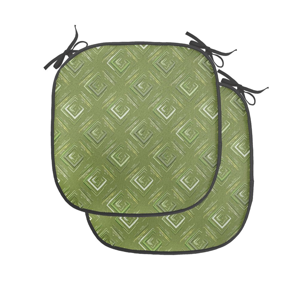 Ambesonne Olive Green Chair Seating Cushion Set of 4, Grunge Geometric Pattern Square Shape Diagonal Abstract Rhombus, Anti-Slip Seat Padding for Kitchen & Patio, 16"x16", Olive Green Coconut