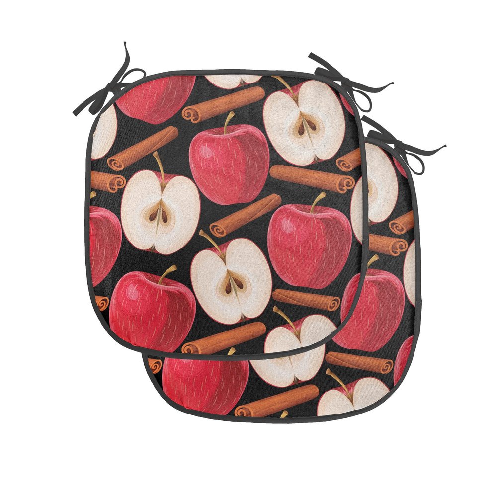 Ambesonne Fruits Chair Seating Cushion Set of 4, Cinnamon Sticks and Halved Beverage Ingredients Exotic Spices Agriculture, Anti-Slip Seat Padding for Kitchen & Patio, 16"x16", Cinnamon Red Cream