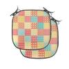 Ambesonne Abstract Chair Seating Cushion Set of 4, Patchwork Style Ornamental Hearts Flowers Dots Stripes Kitchen Design, Anti-Slip Seat Padding for Kitchen & Patio, 16"x16", Coral Yellow Mint Green view 1