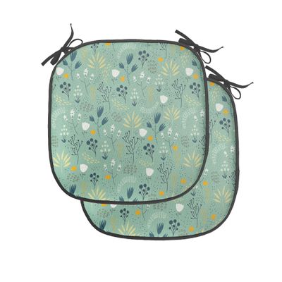 Ambesonne Floral Chair Seating Cushion Set of 4, Flourishing Spring and Summer Season Leaves Tulips Petals Illustration, Anti-Slip Seat Padding for Kitchen & Patio, 16"x16", Turquoise Teal Marigold