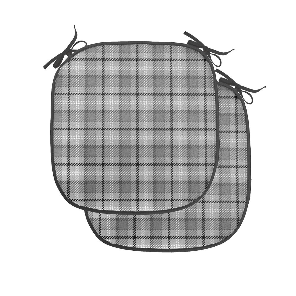 Ambesonne Abstract Chair Seating Cushion Set of 2, Dark Toned Checkered Gaelic Culture Symbolic National Pattern, Anti-Slip Seat Padding for Kitchen & Patio, 16"x16", Charcoal Grey Dimgrey