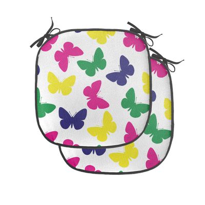 Ambesonne Modern Chair Seating Cushion Set of 2, Rainbow Colorful Butterfly Romantic Art, Anti-Slip Seat Padding for Kitchen & Patio, 16"x16", Dark Blue Yellow