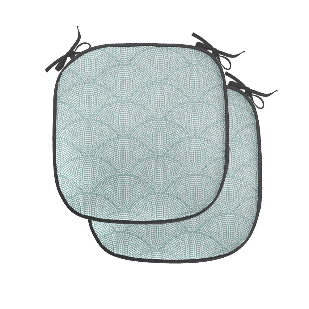 Ambesonne Geometric Chair Seating Cushion Set of 2, Fish Scale Pattern Half Circles Dots Geometric Arrangement Circular Motifs, Anti-Slip Seat Padding for Kitchen & Patio, 16"x16", Seafoam White