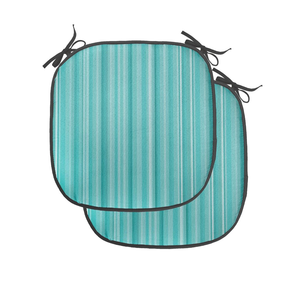 Ambesonne Aqua Chair Seating Cushion Set of 2, Abstract Ocean Inspired Palette Lines Geometrical Image Illustration, Anti-Slip Seat Padding for Kitchen & Patio, 16"x16", Turquoise Pale Blue