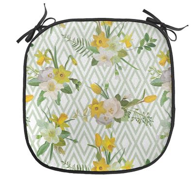Ambesonne Watercolor Chair Seating Cushion, Diamond Pattern Blooming Floral Arrangement Petals and Leaves, Anti-Slip Seat Padding for Kitchen & Patio, 16"x16", Pale Green Yellow White