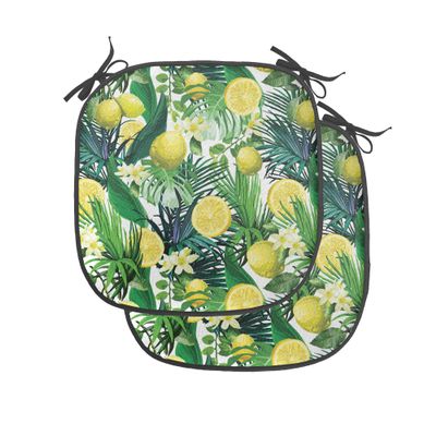 Ambesonne Nature Chair Seating Cushion Set of 4, Tropical Plants with Large Evergreen Leaf Lemon Botany Palm Jungle Graphic, Anti-Slip Seat Padding for Kitchen & Patio, 16"x16", Yellow Forest Green